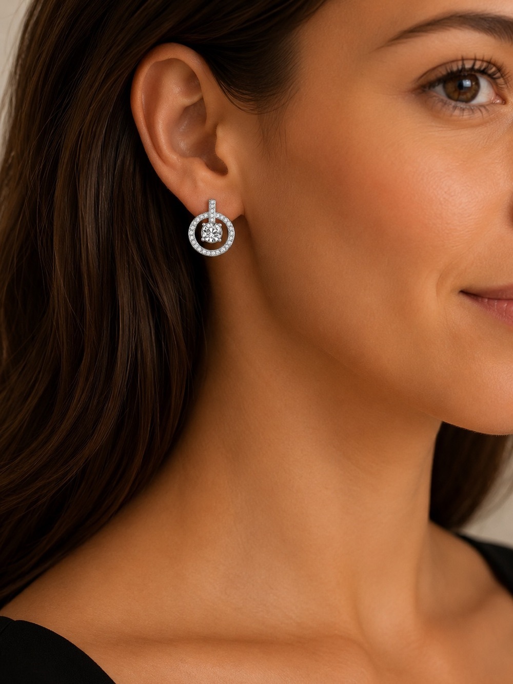 Swarovski Silver Clear Crystal Circular Drop Stud Earrings